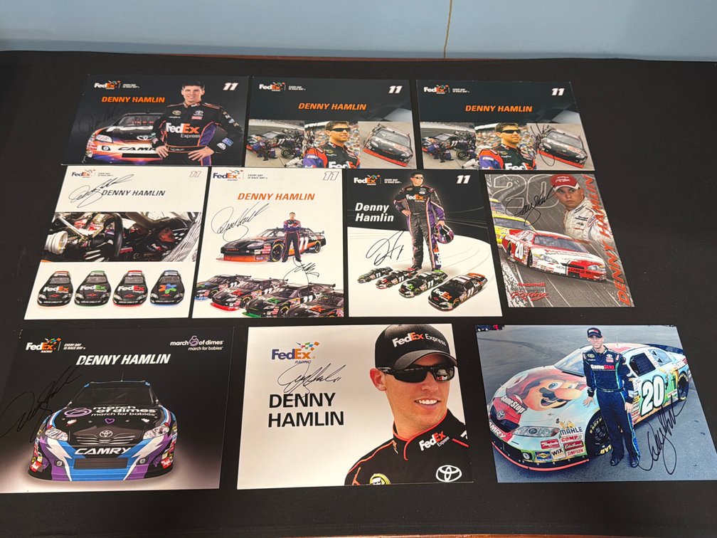 10-Denny Hamlin Autographed NASCAR Promotional Hero Cards