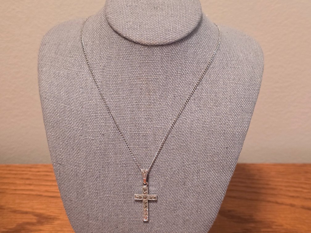 Sterling Silver Marcasite Cross Pendant Necklace