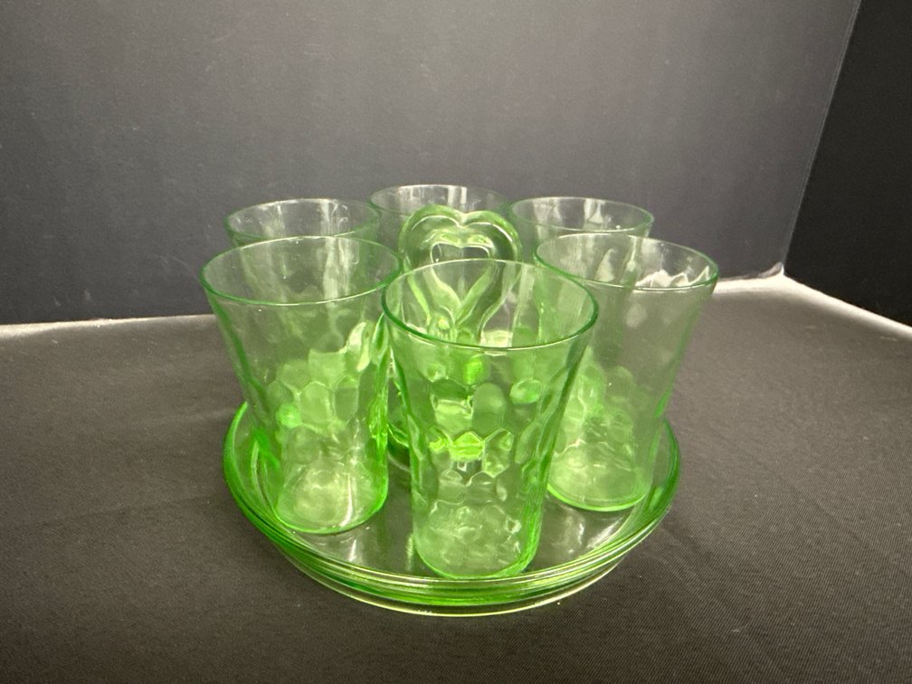 Green Uranium Depression Glass Beverage Set