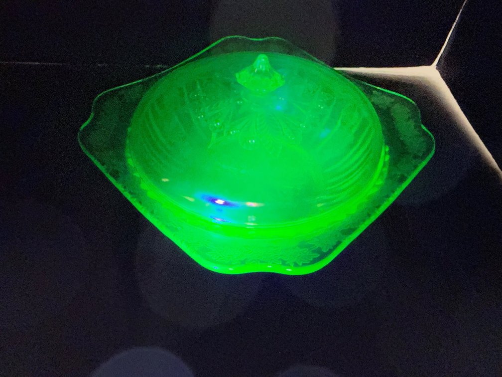 Green Uranium Depression Glass Covered Dish