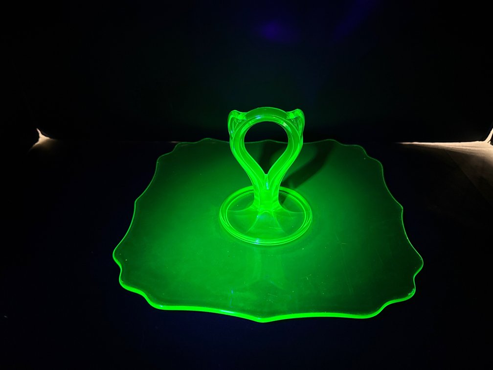 Green Uranium Glass Center-Handled Server