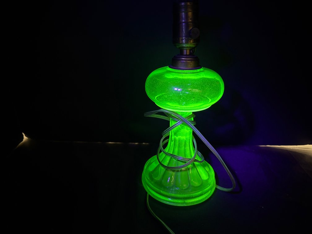 Converted Uranium Glass Oil Lamp
