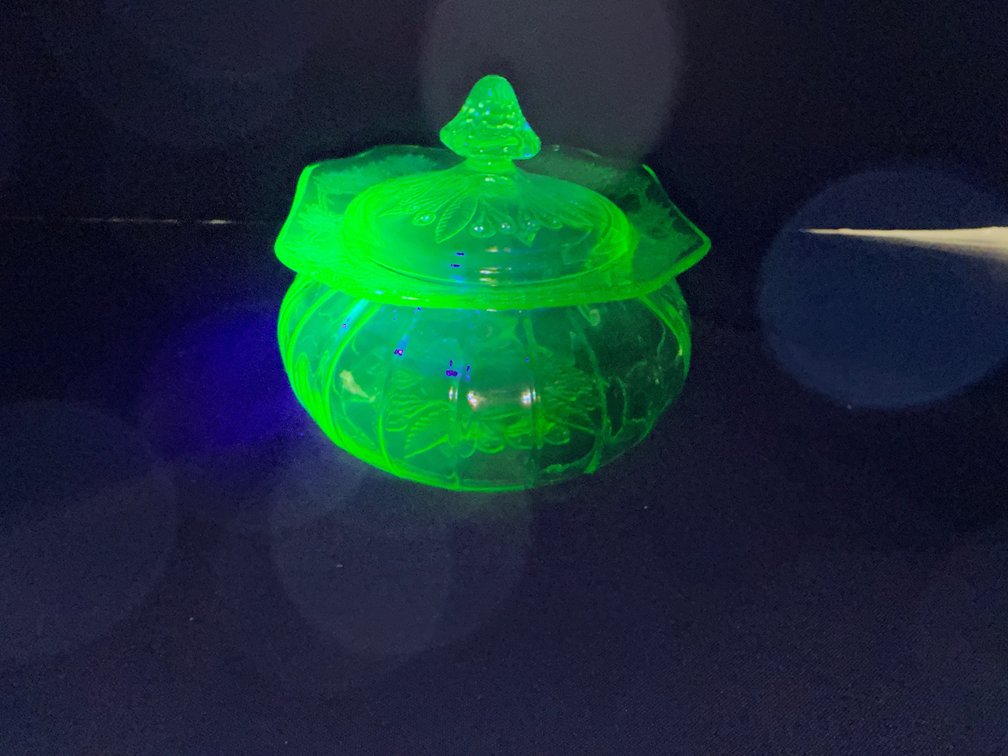 Green Depression Uranium Glass Covered Candy Dish