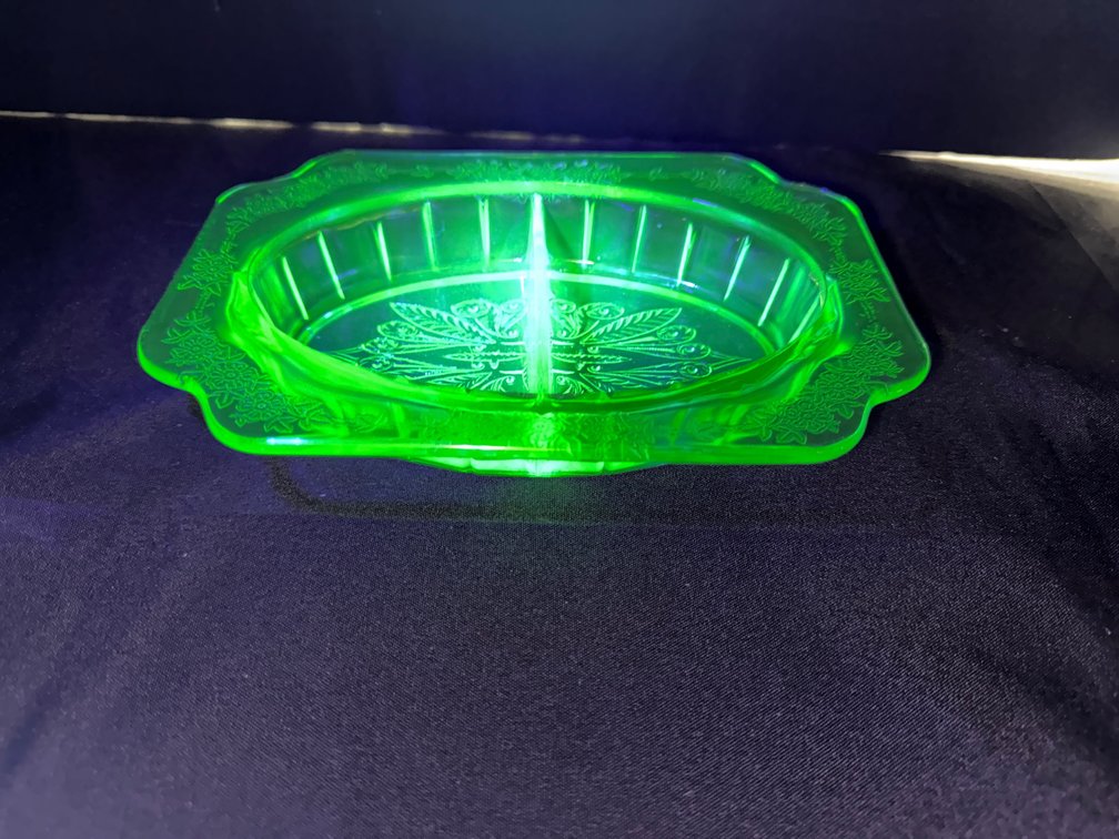Green Uranium Depression Glass Divided Relish Dish