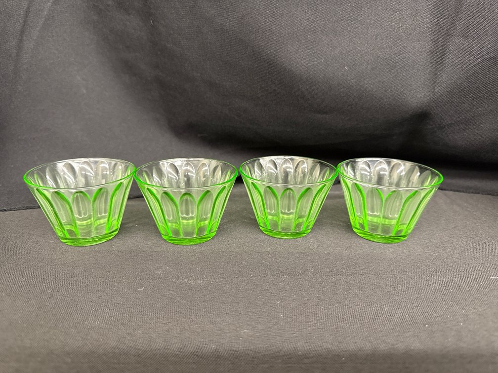Green Uranium Depression Glass Paneled Ramekins
