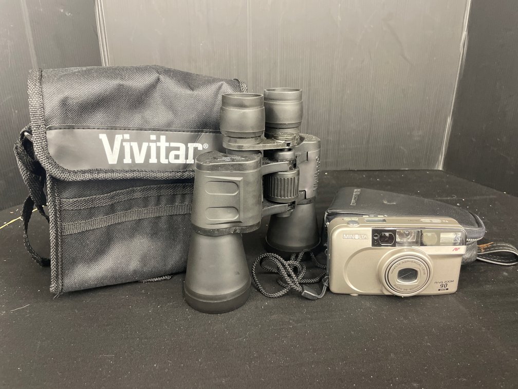 Minolta Riva Zoom 90 Date Camera and Vivitar 7x50 Binoculars