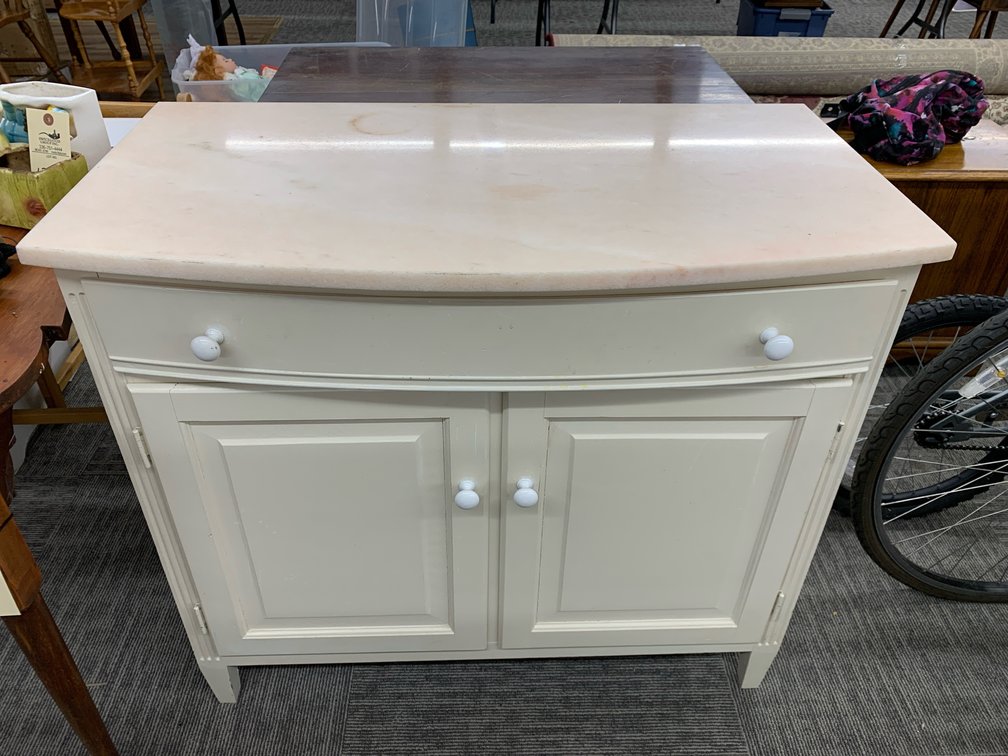 Painted Bow-Front Marble-Top Cabinet