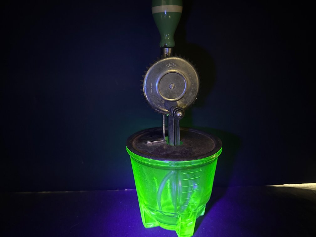 A&J Hand-Crank Mixer with Green Uranium Glass Jar