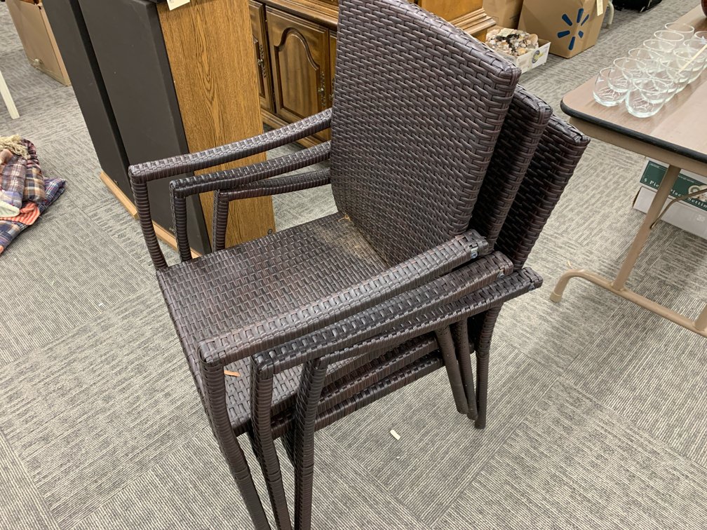 Dark Brown Resin Wicker Stacking Patio Armchairs