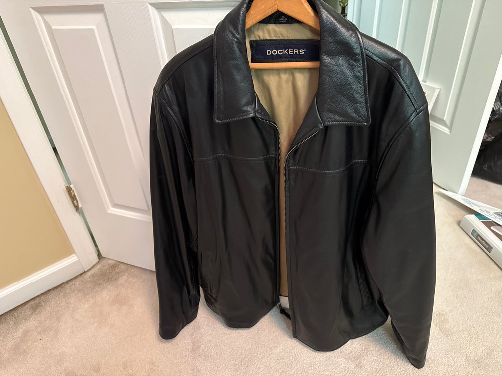 Dockers Black Leather Jacket, Size XL