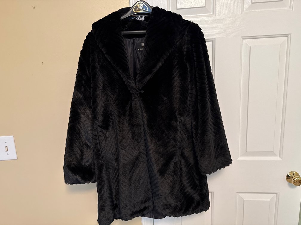 Black Faux Fur Coat and Embroidered Fleece Vest