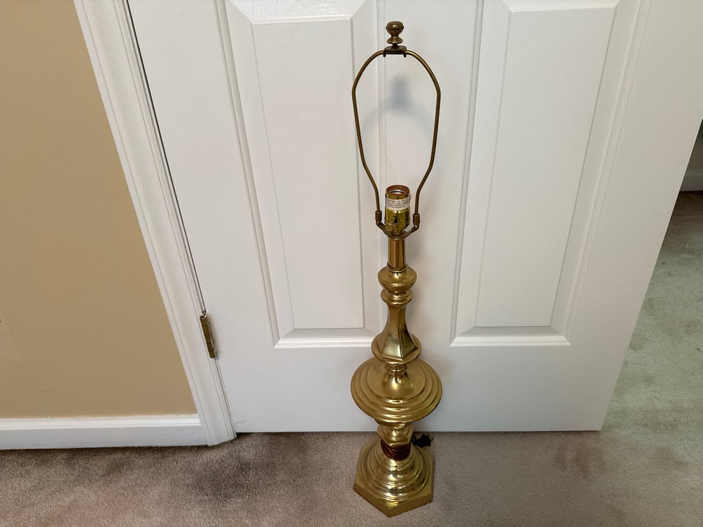 Brass-Tone Baluster Table Lamp with Harp and Finial