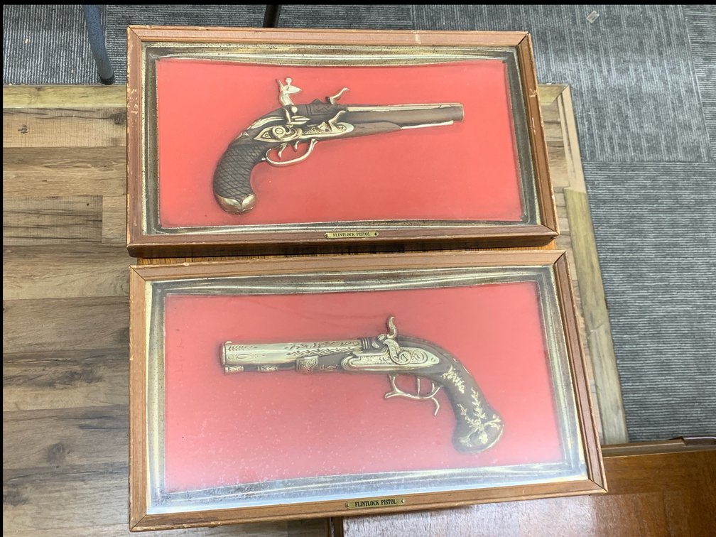 Pair of Shadowbox Framed Replica Flintlock Pistols