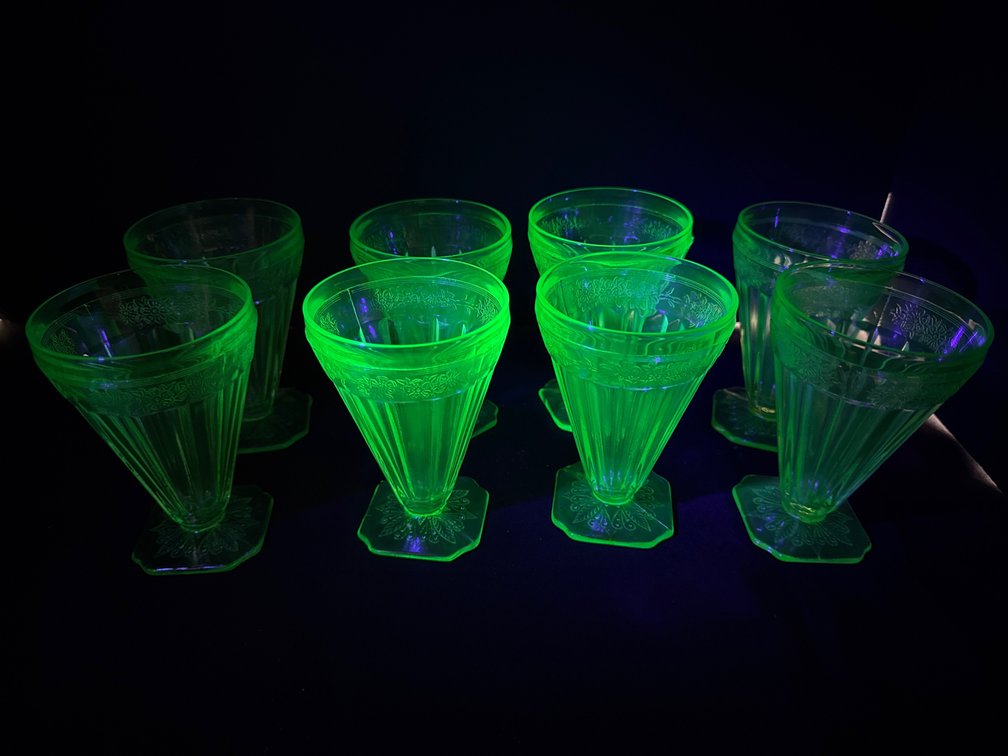 Green Uranium Depression Glass Footed Tumblers