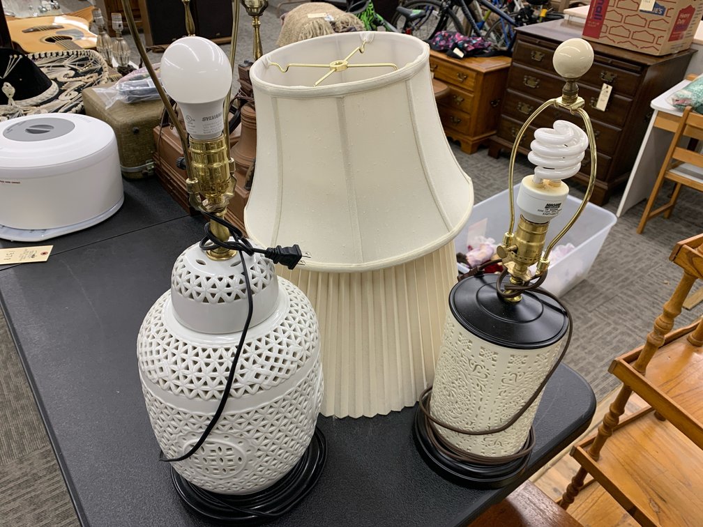 Pierced Ceramic Table Lamps with Fabric Shades