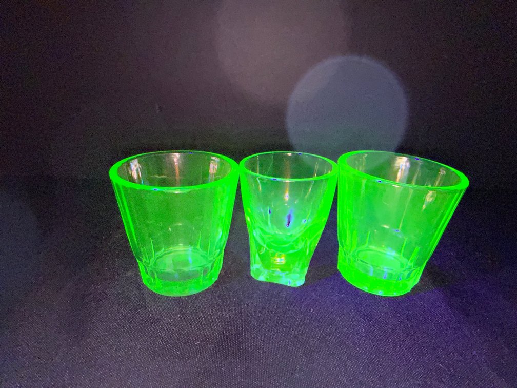 Green Uranium Glass Shot Glasses