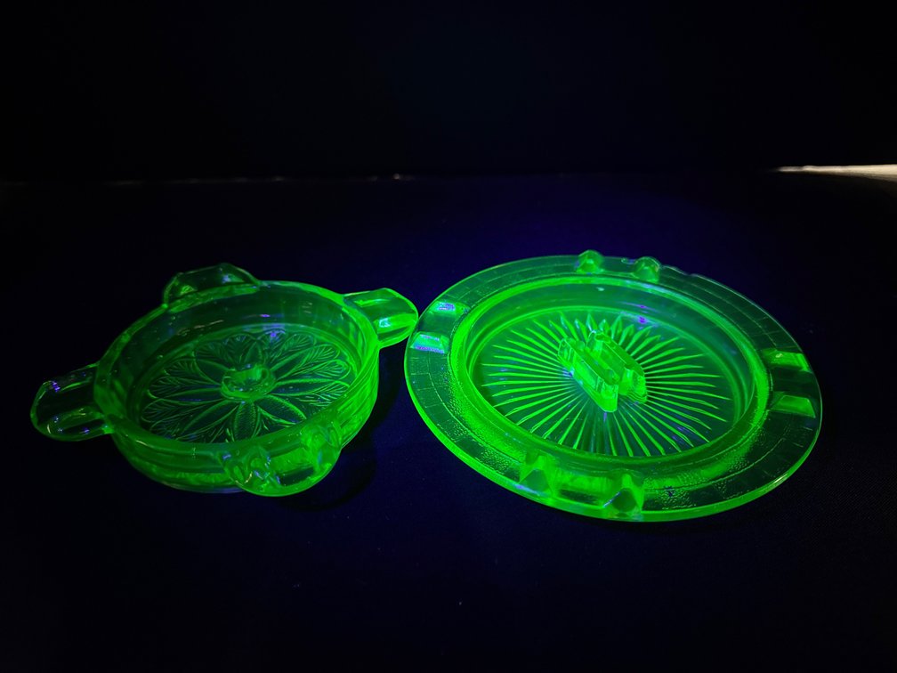 Green Uranium Pressed Glass Ashtrays