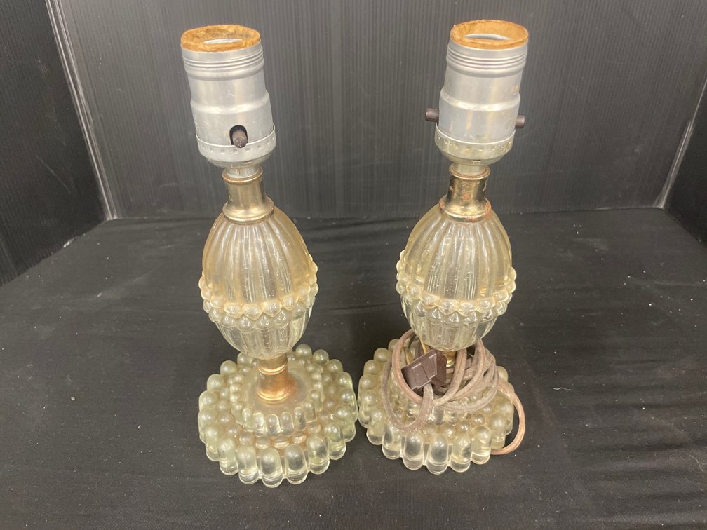 Pair of Clear Pressed Glass Boudoir Table Lamps