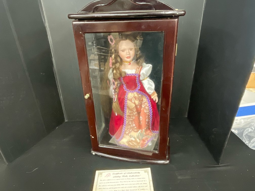 Ashley Belle Collection "Holly" Porcelain Doll in Wood Display Case