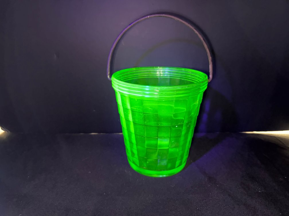 Green Uranium Glass Bucket with Wire Handle