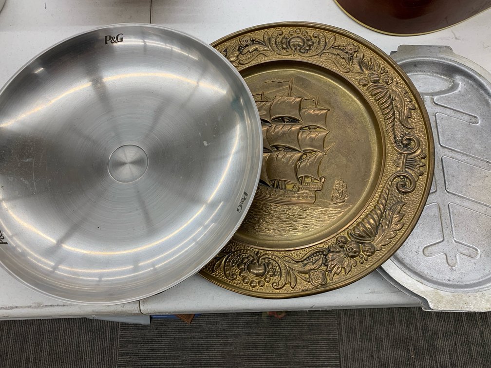 Metal Serving Platters and Embossed Brass Charger Plate