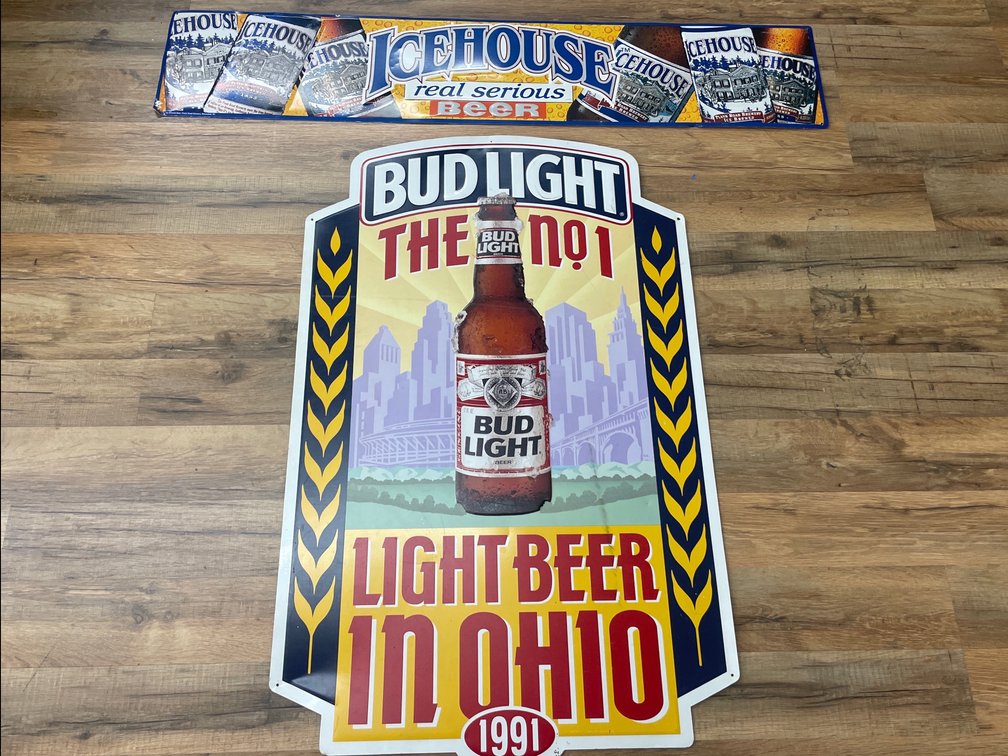 Bud Light and Icehouse Metal Beer Signs (2)
