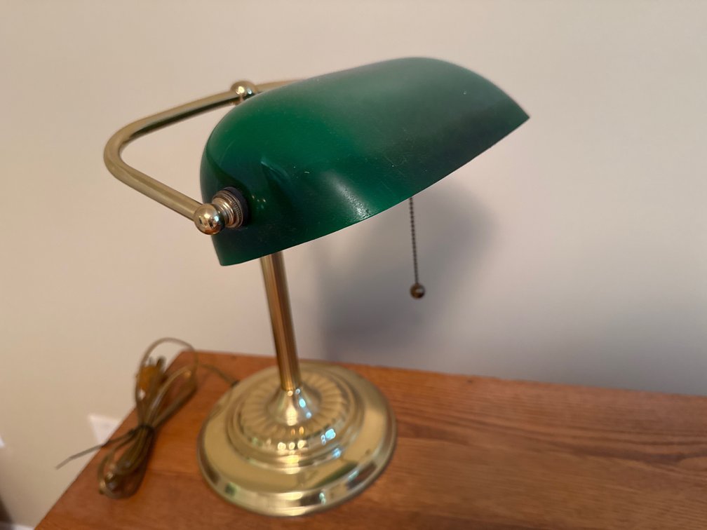 Brass-Tone Banker's Desk Lamp with Green Glass Shade