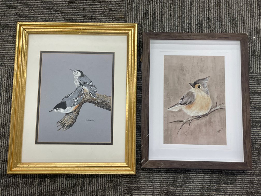 Framed Bird Artworks Signed A. Howard Martin and JADE (2)