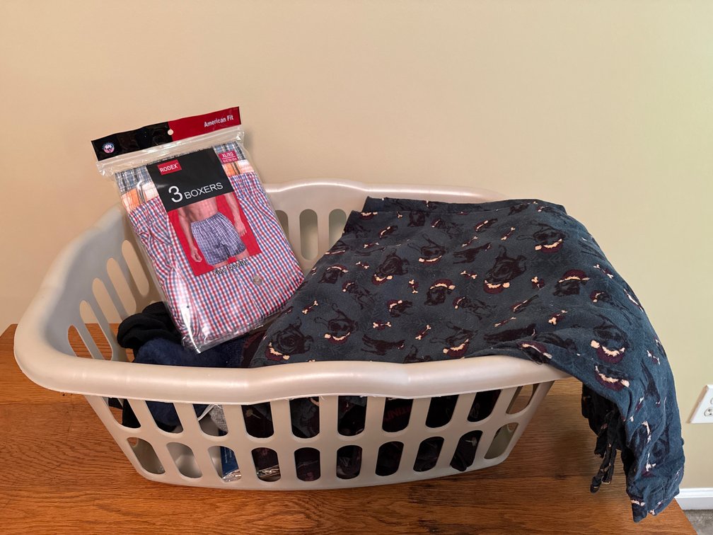 Laundry Basket, Men's Boxers, Lounge Pants, and More