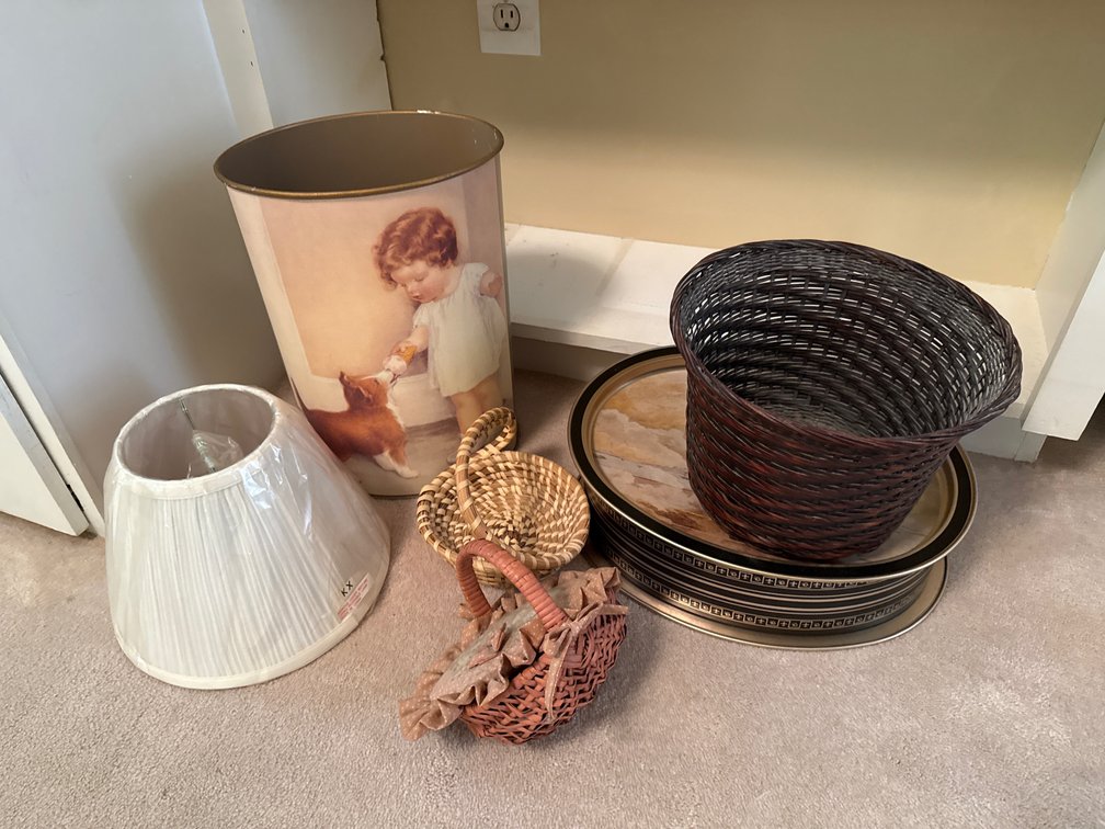 Metal Wastebasket, Lamp Shade, Woven Baskets, and More