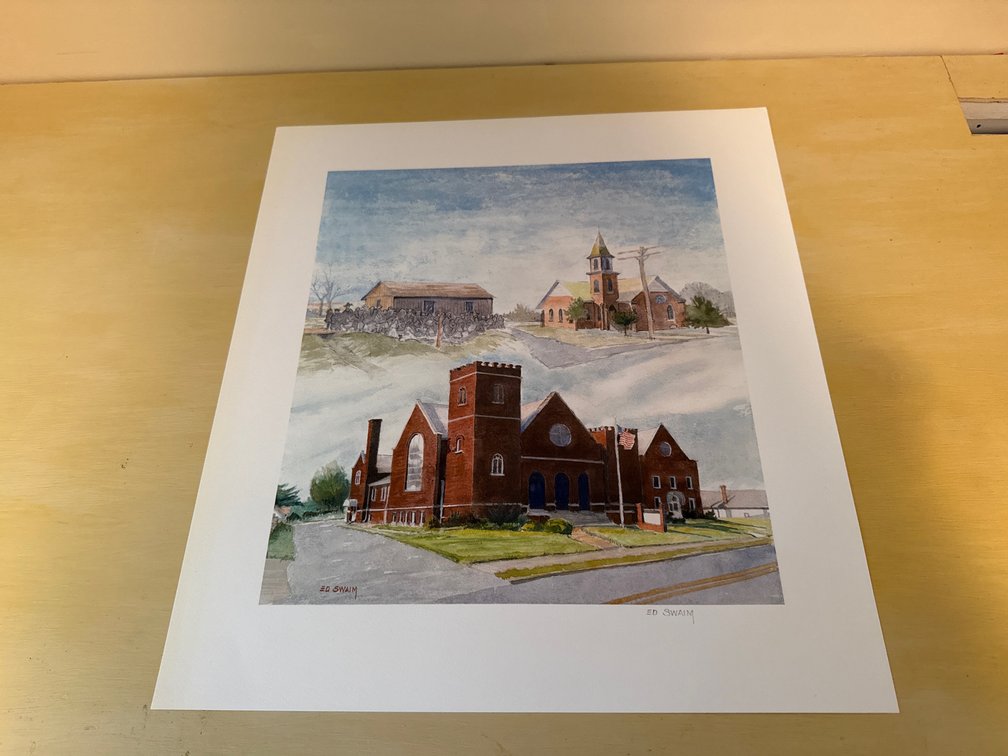 Ed Swaim Signed Church Watercolor Art Print