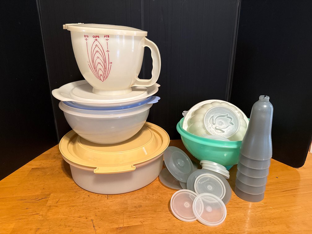 Tupperware Plastic Bowls, Measuring Pitcher, Colander, and More