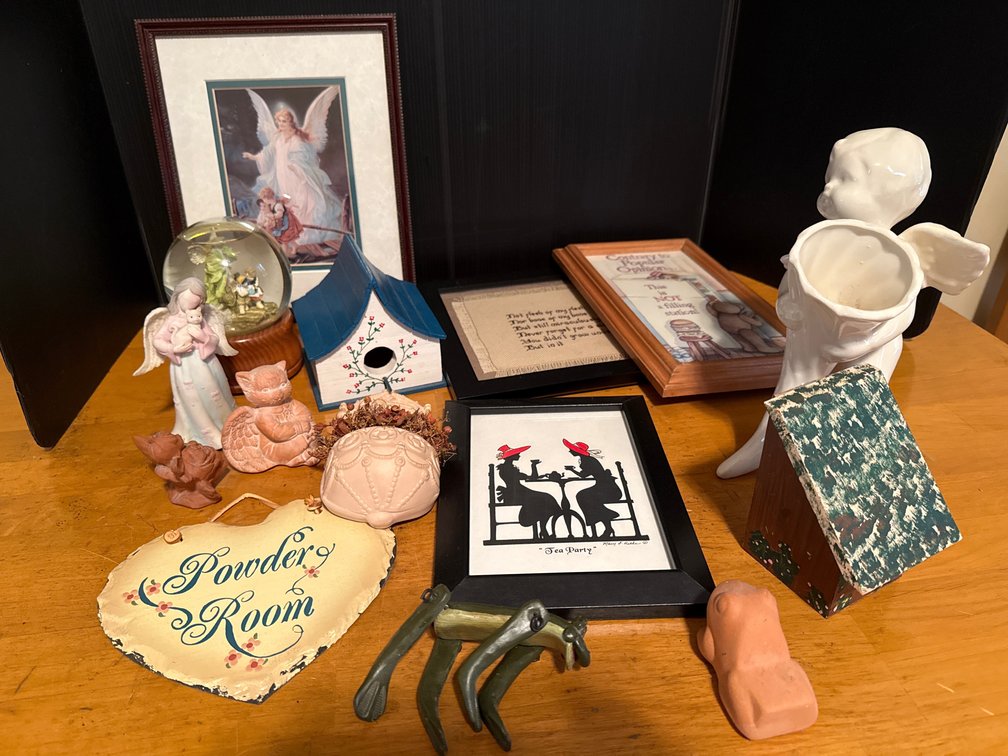 Angel Figurines, Framed Wall Art, Decorative Birdhouses, and More