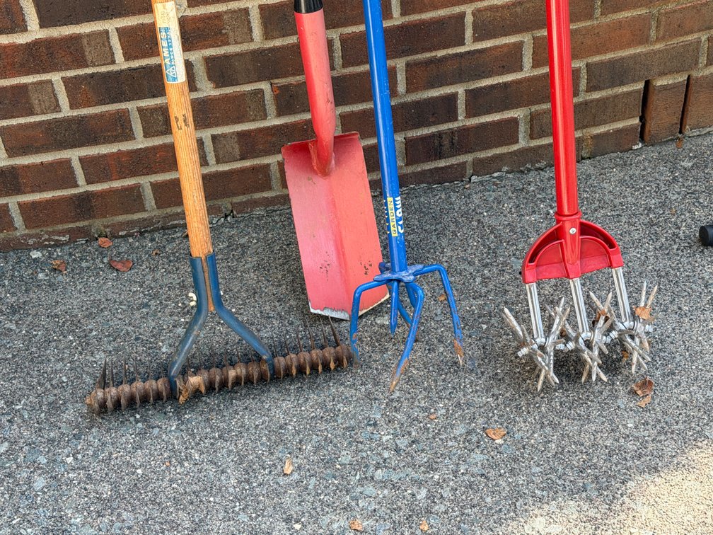 Garden Hand Tools: Rake, Edging Spade, and Cultivators