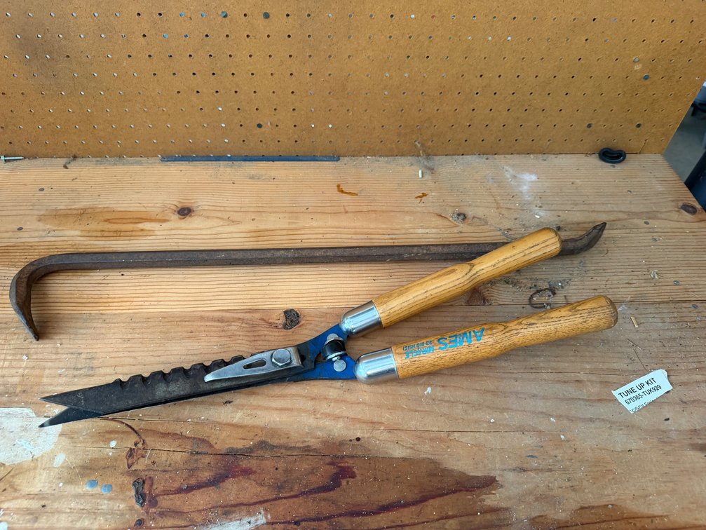 Hedge Shears and Steel Pry Bar