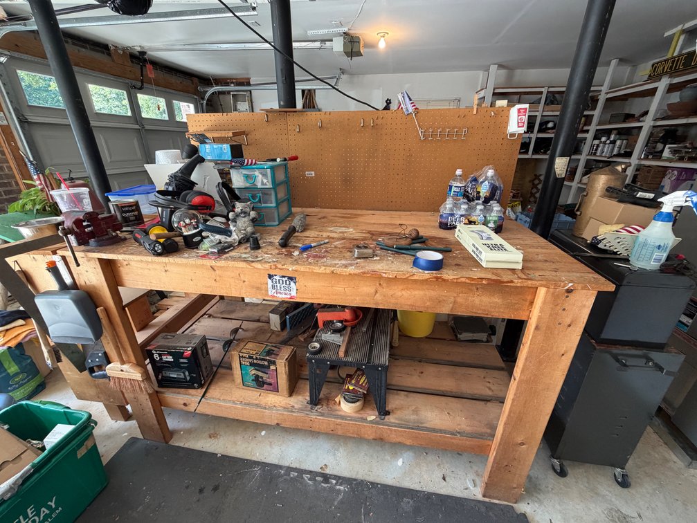 Heavy-Duty Wooden Workbench with Pegboard