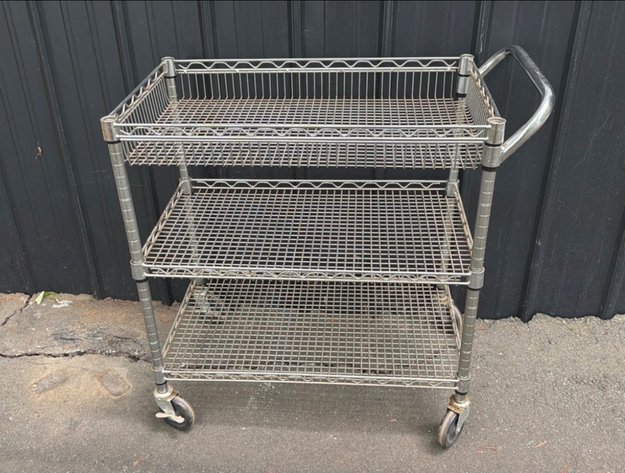 Image for Three-Tier Chrome Wire Rolling Utility Cart