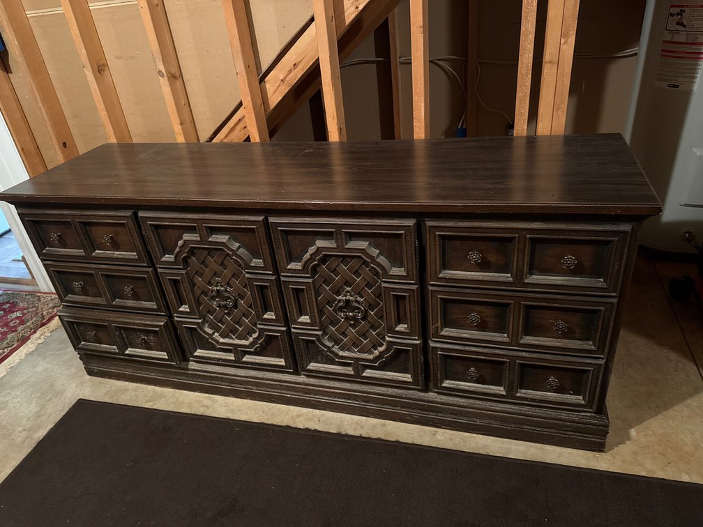 Carved Dark Wood Credenza Dresser with Lattice Doors
