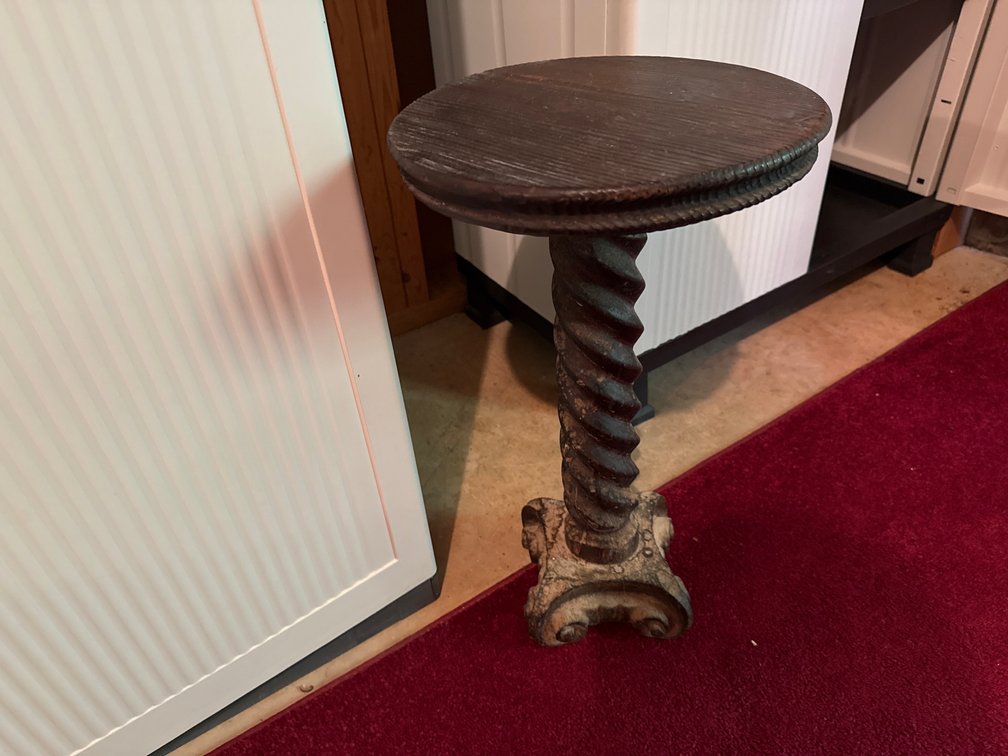 Carved Wood Barley-Twist Pedestal Stand and Plush Duck