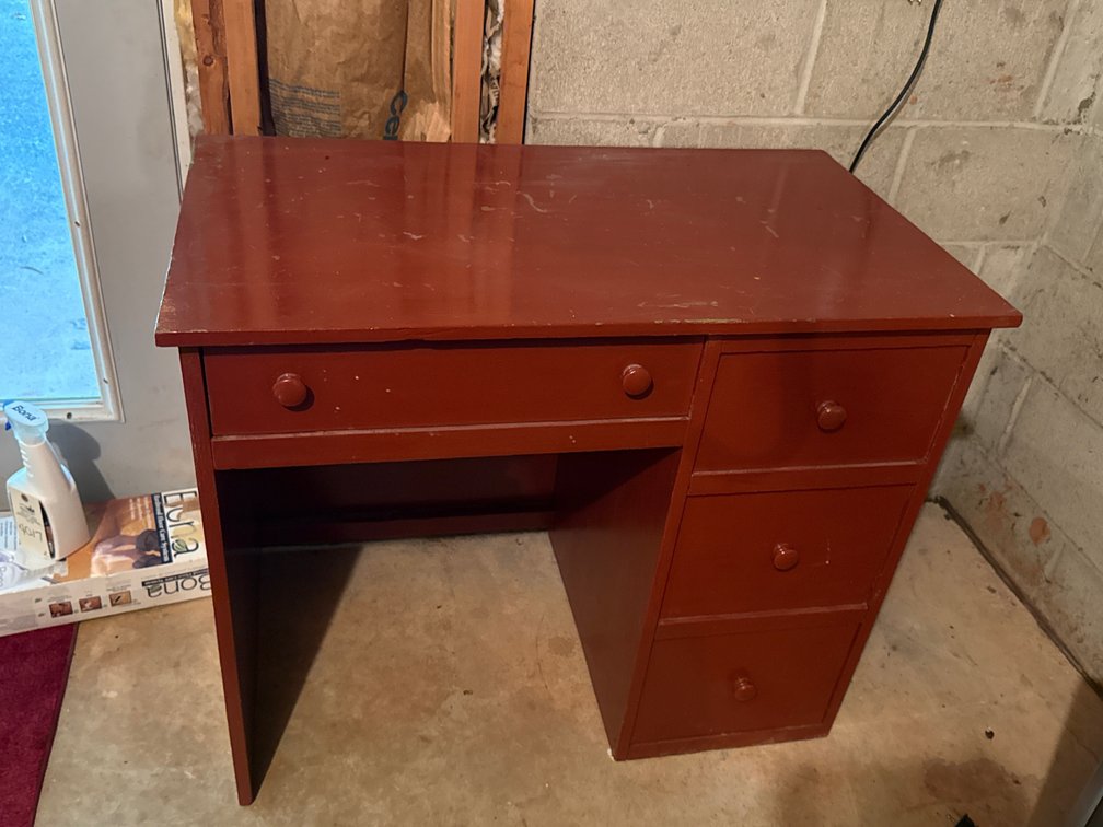 Reddish-Brown Painted Wooden Single-Pedestal Desk