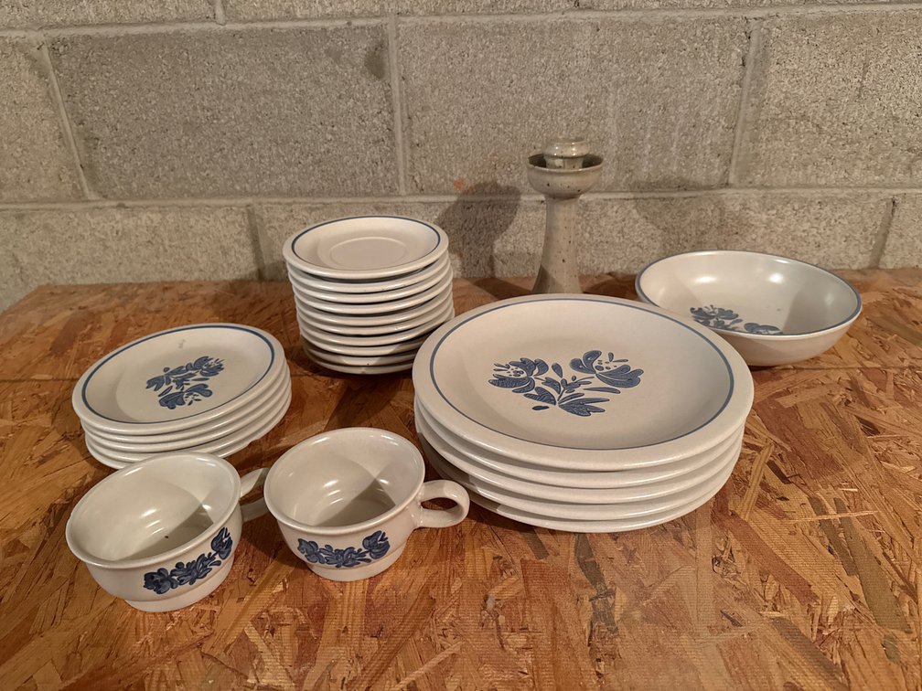 Stoneware Dinnerware, Candlestick, and Footed Cups