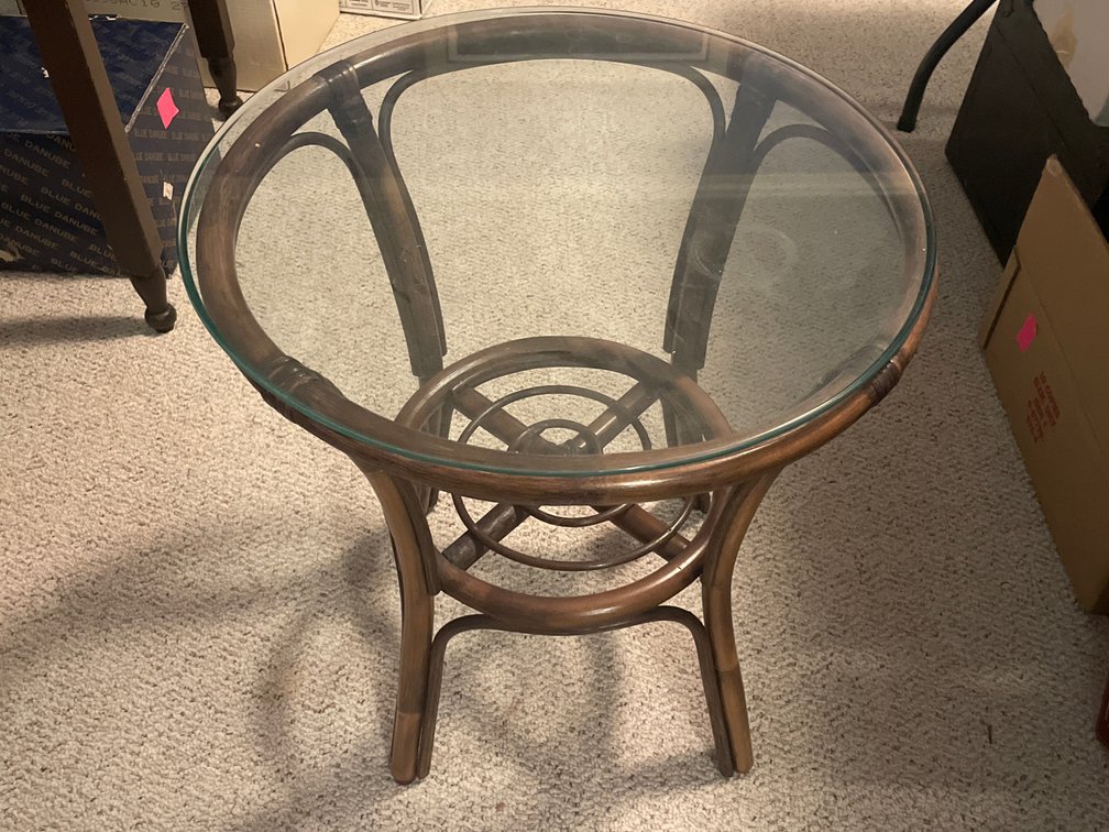Round Bent Rattan Side Table with Glass Top