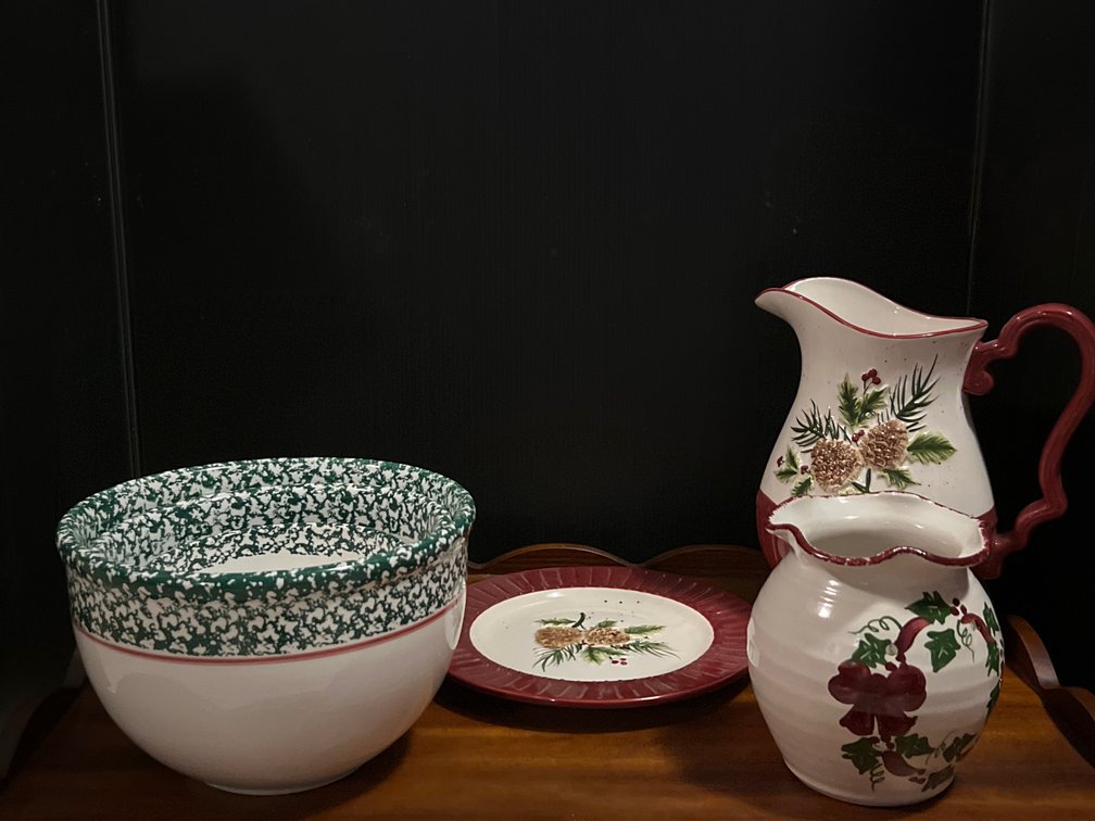 Holiday Ceramic Pitcher, Nesting Bowls