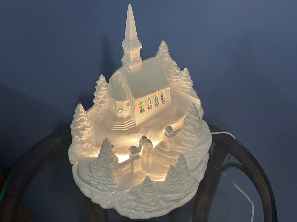 Three-Piece Illuminated Ceramic Winter Church Scene