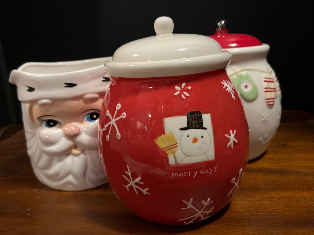 Hallmark Ceramic Canisters & Omnibus Santa Pitcher