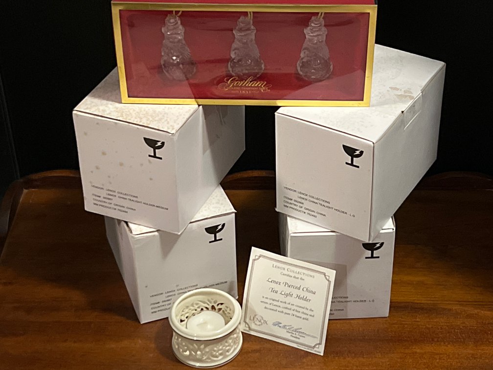 Gorham Snowman Ornaments & Lenox Tealight Holders