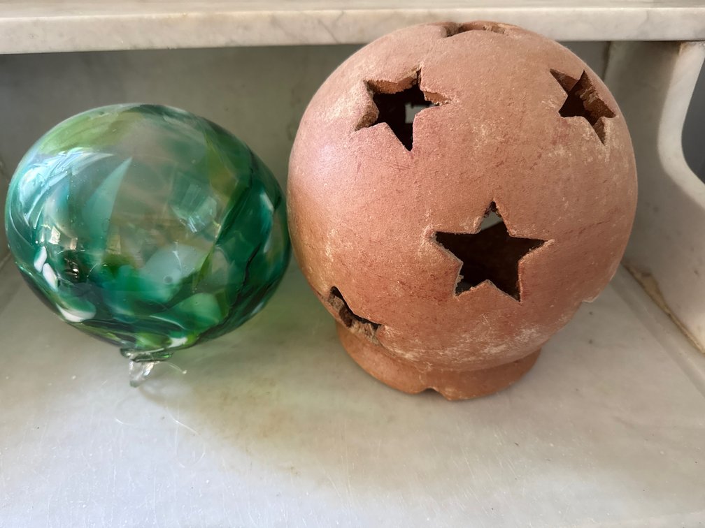 Art Glass Hanging Orb and Terracotta Star Luminary