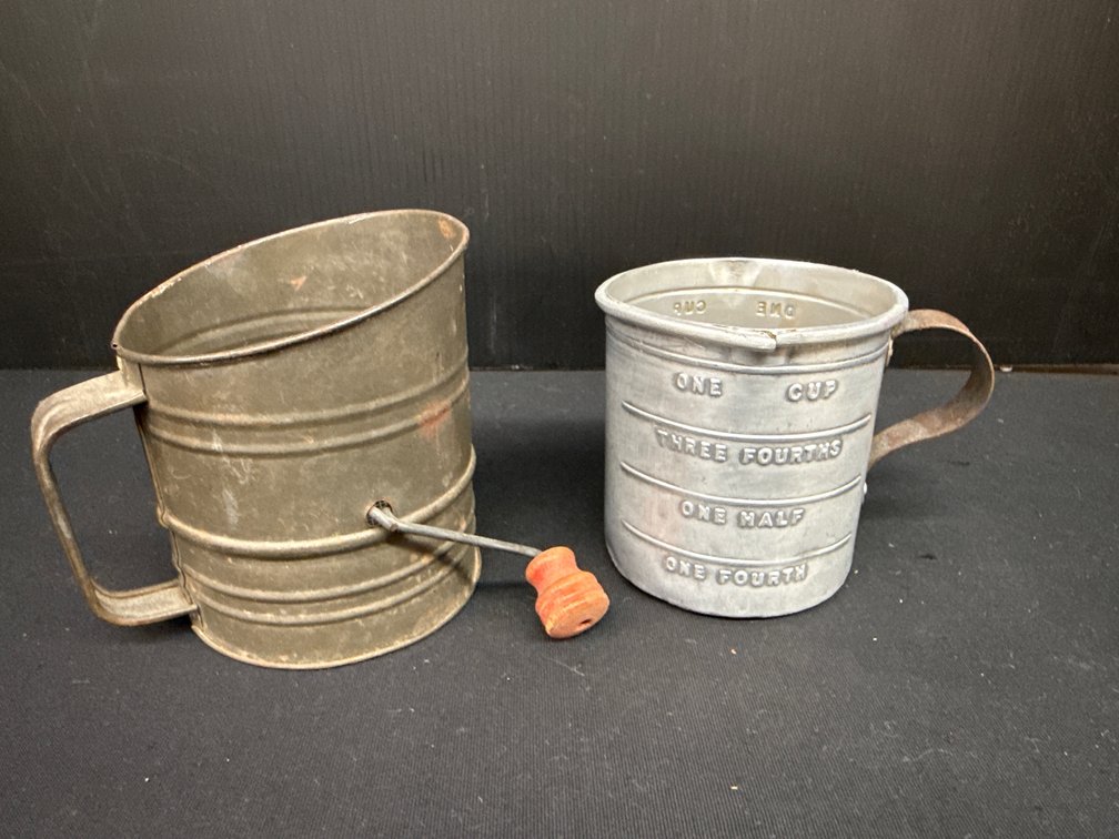 Small Metal Flour Sifter and One-Cup Measuring Cup