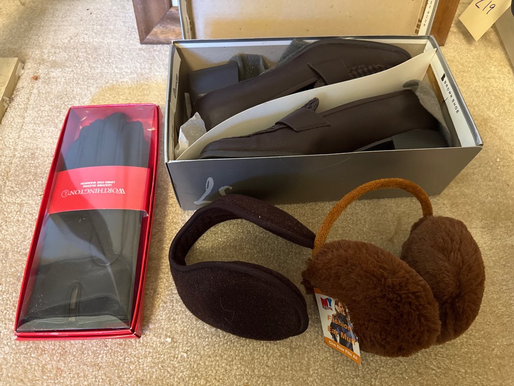 Leather Loafers, Lined Leather Gloves, and Earmuffs