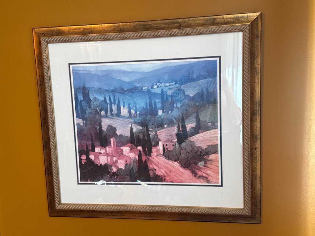 Framed Landscape Artwork in Antiqued Gold-Tone Frame